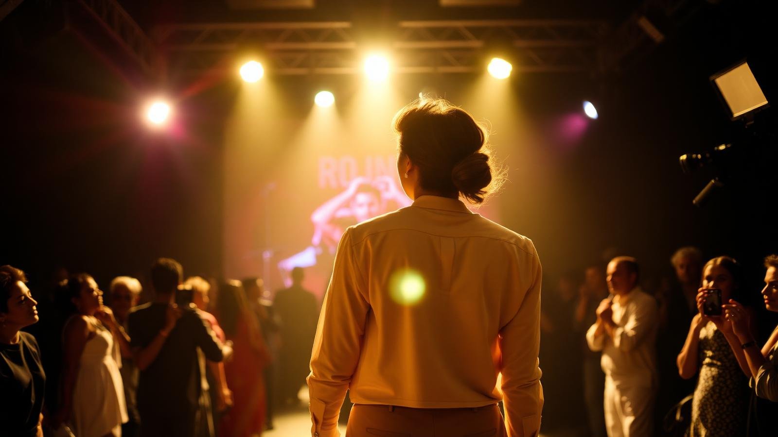 Backstage moment of a Bollywood celebrity before a live event in India