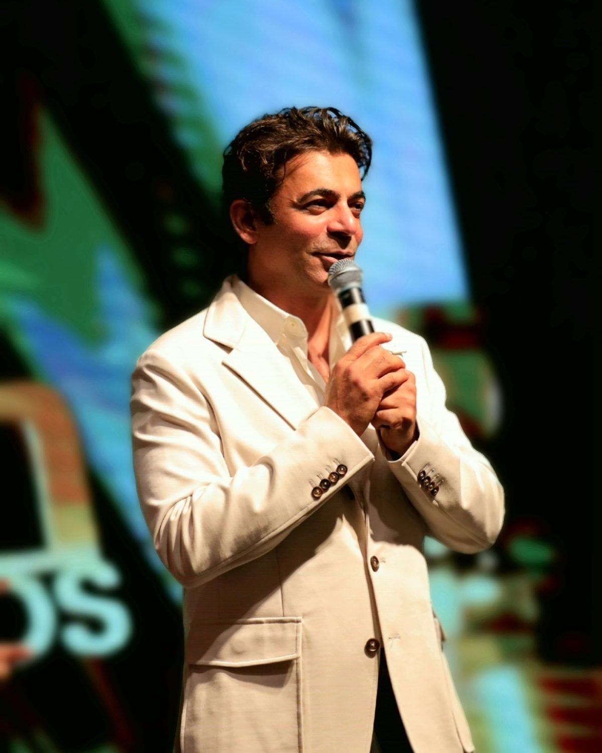 Stand-up comedian hosting a corporate award night on stage in India Stand-up comedian hosting a corporate award night on stage in India