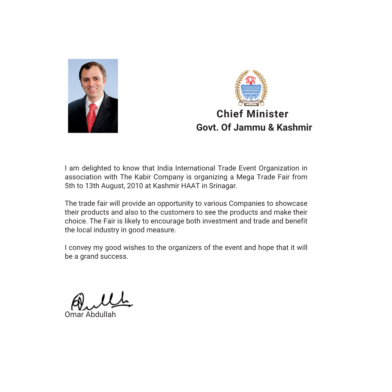 Shri Omar Abdullah — CM, Jammu & Kashmir Shri Omar Abdullah, Chief Minister of Jammu & Kashmir, with TKC team