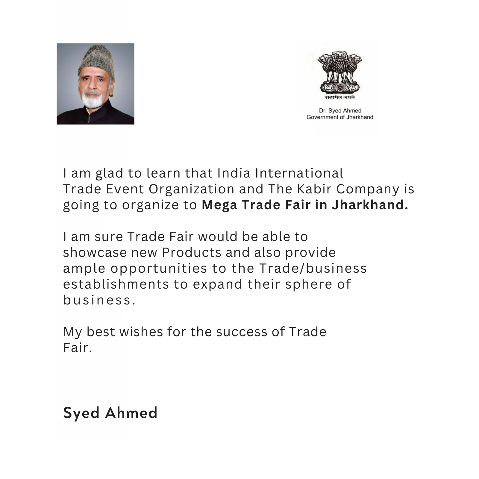 Shri Syed Ahmed — Former Governor Shri Syed Ahmed, former Governor of Jharkhand and Manipur, with TKC team