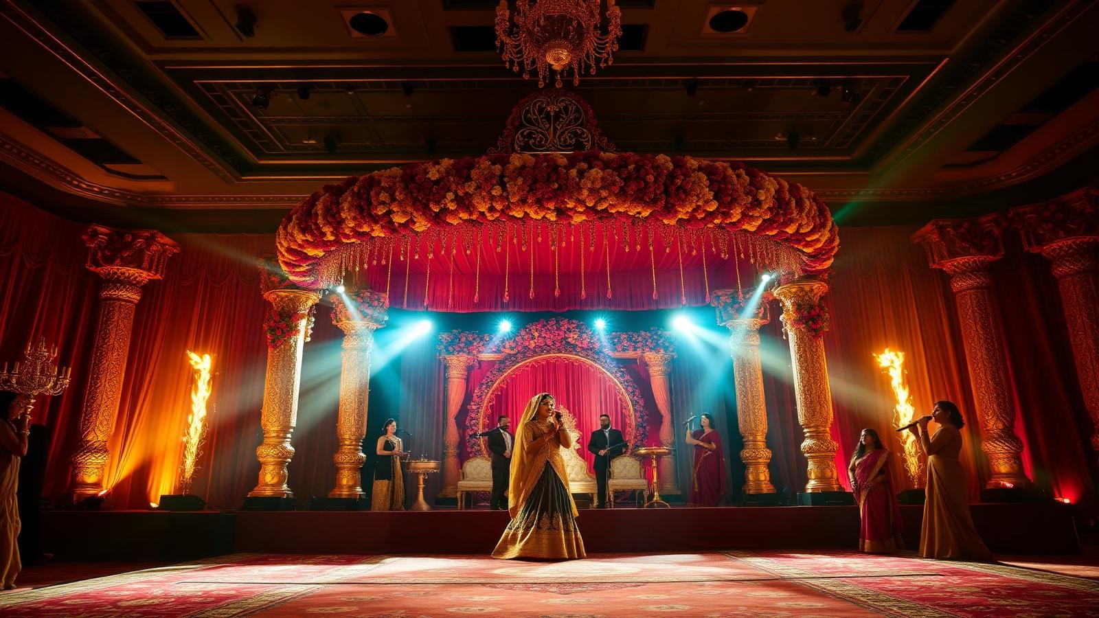 Luxury Indian wedding sangeet stage — TKC Talent celebrity wedding booking